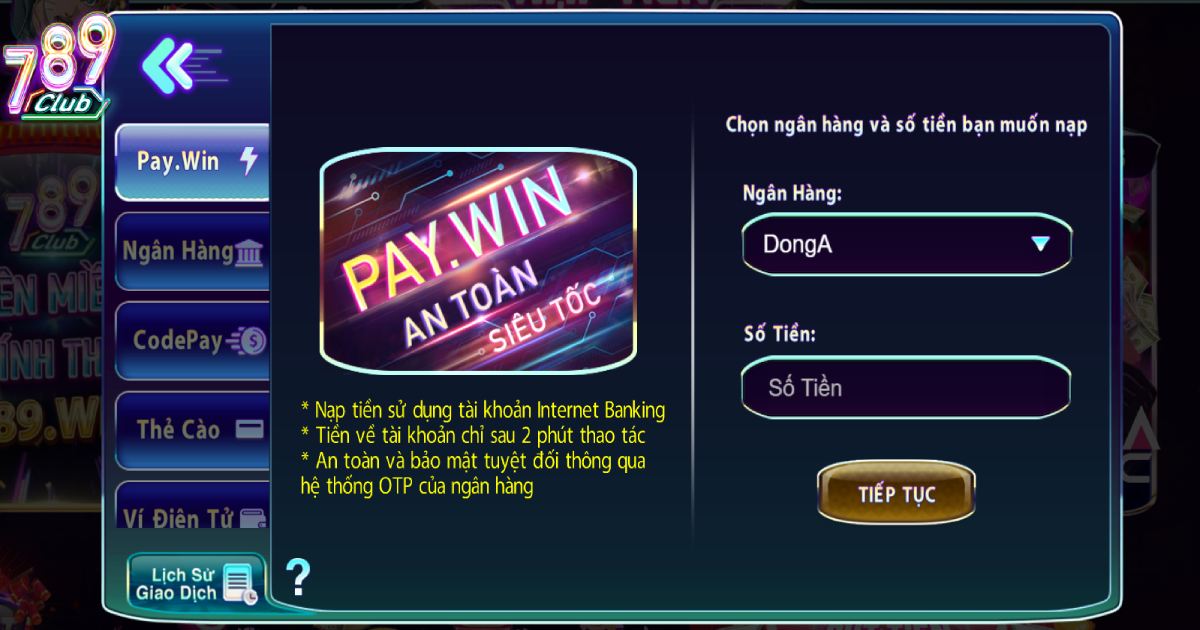 Các phương thức nạp tiền phổ biến