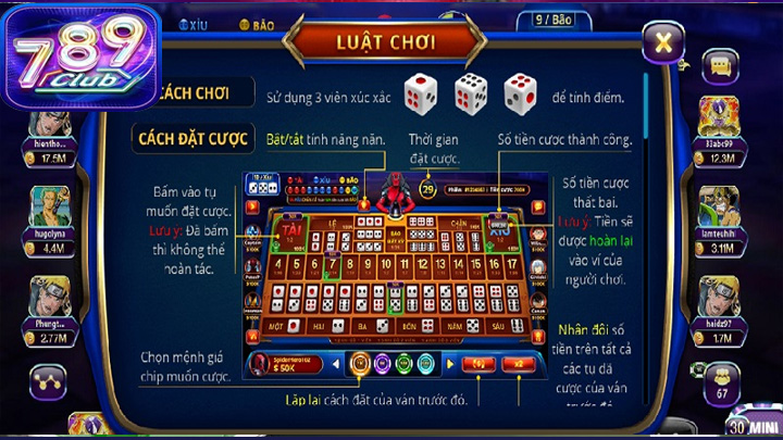 Sicbo 789Club là trò chơi cá cược sử dụng ba viên xúc xắc